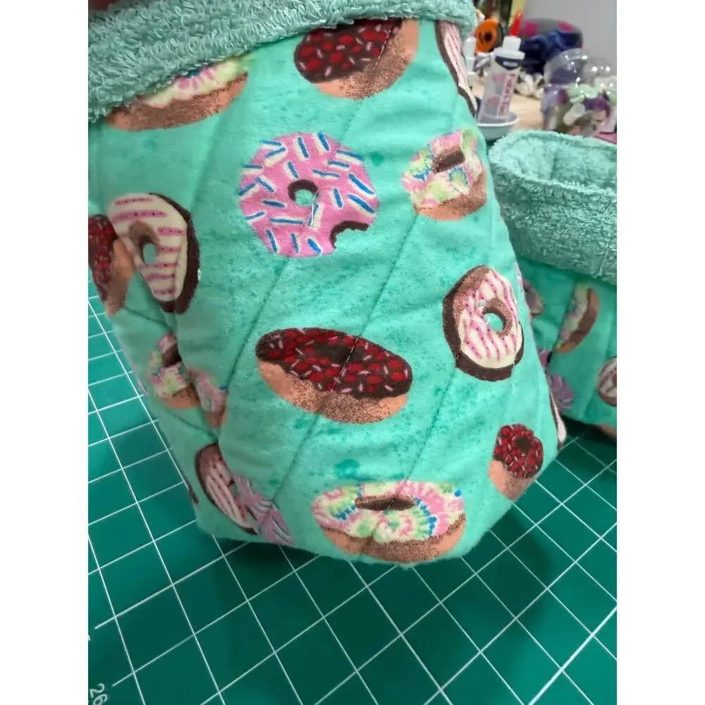 Handmade Donut Vanity Bucket Organizer Terry Lined Quilted 8” Tall Soft Stable